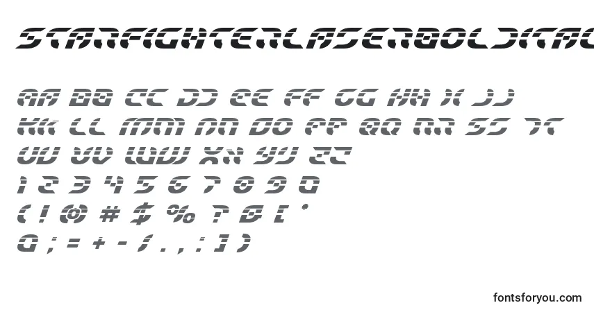 Шрифт Starfighterlaserboldital – алфавит, цифры, специальные символы