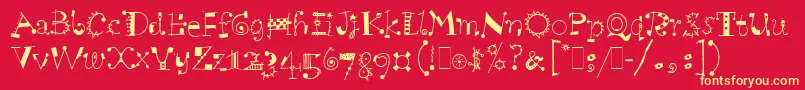 ScruffLetPlain.1.0-Schriftart – Gelbe Schriften auf rotem Hintergrund
