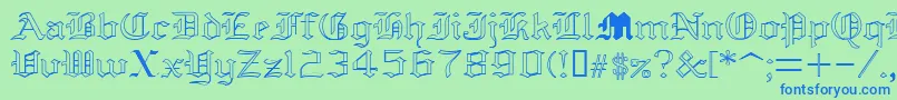 フォントYoldAnglican – 青い文字は緑の背景です。