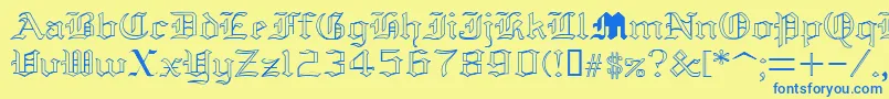 フォントYoldAnglican – 青い文字が黄色の背景にあります。