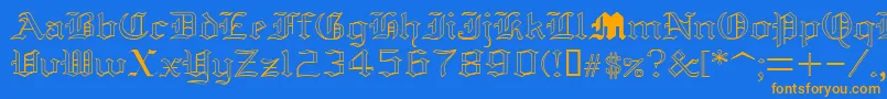 フォントYoldAnglican – オレンジ色の文字が青い背景にあります。