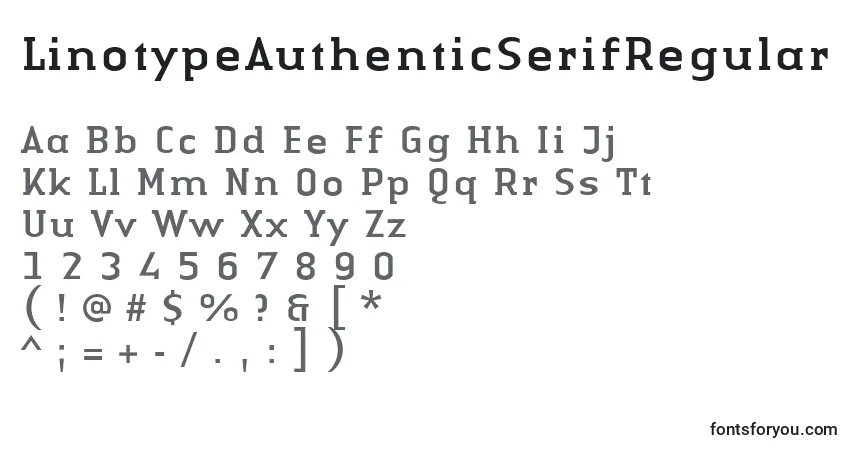 Czcionka LinotypeAuthenticSerifRegular – alfabet, cyfry, specjalne znaki