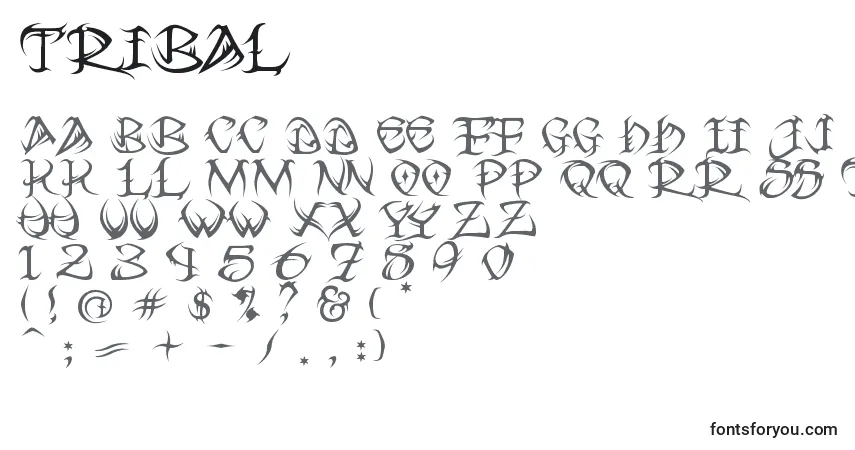 Schriftart Tribal – Alphabet, Zahlen, spezielle Symbole