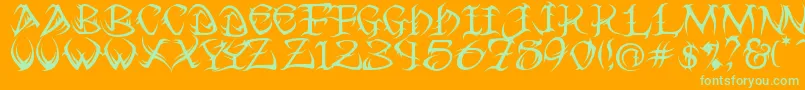 Tribal Font – Green Fonts on Orange Background