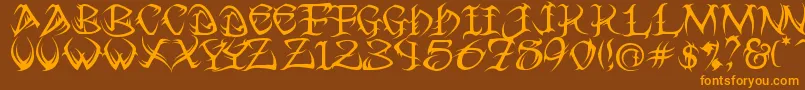 Tribal-Schriftart – Orangefarbene Schriften auf braunem Hintergrund