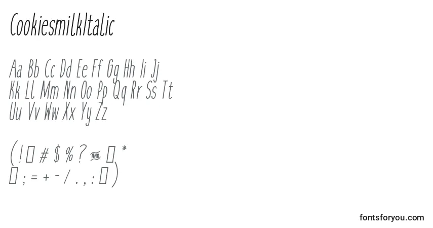 CookiesmilkItalicフォント–アルファベット、数字、特殊文字