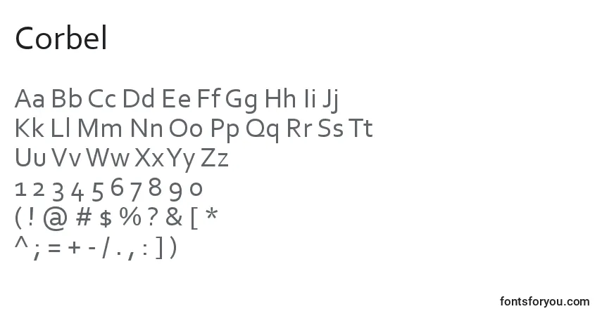 Corbel-fontti – aakkoset, numerot, erikoismerkit