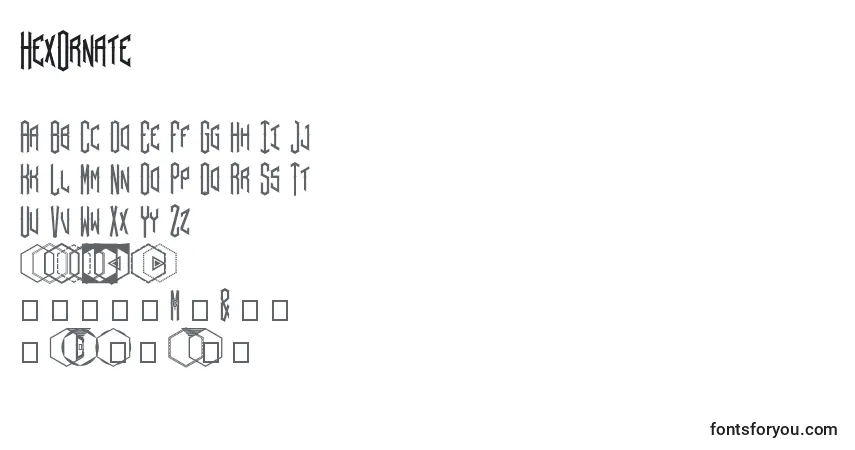 characters of hexornate font, letter of hexornate font, alphabet of  hexornate font