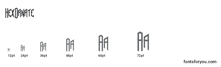 sizes of hexornate font, hexornate sizes
