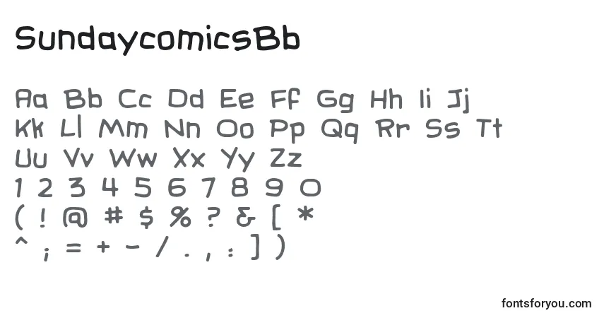 Czcionka SundaycomicsBb – alfabet, cyfry, specjalne znaki