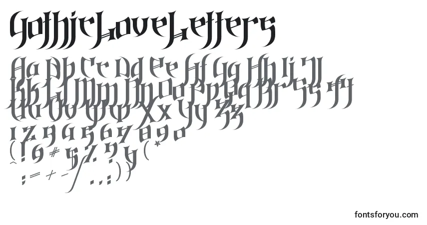 Czcionka GothicLoveLetters – alfabet, cyfry, specjalne znaki