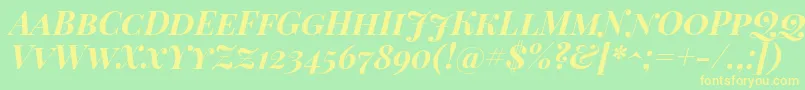 PlayfairDisplayScBoldItalic-fontti – keltaiset fontit vihreällä taustalla