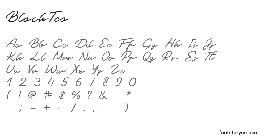 Schriftart BlackTea – Alphabet, Zahlen, spezielle Symbole
