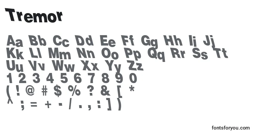 Czcionka Tremor – alfabet, cyfry, specjalne znaki