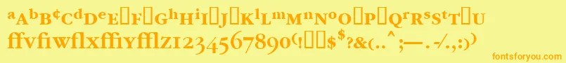 フォントGarrymondrianexpt5Sbldsh – オレンジの文字が黄色の背景にあります。