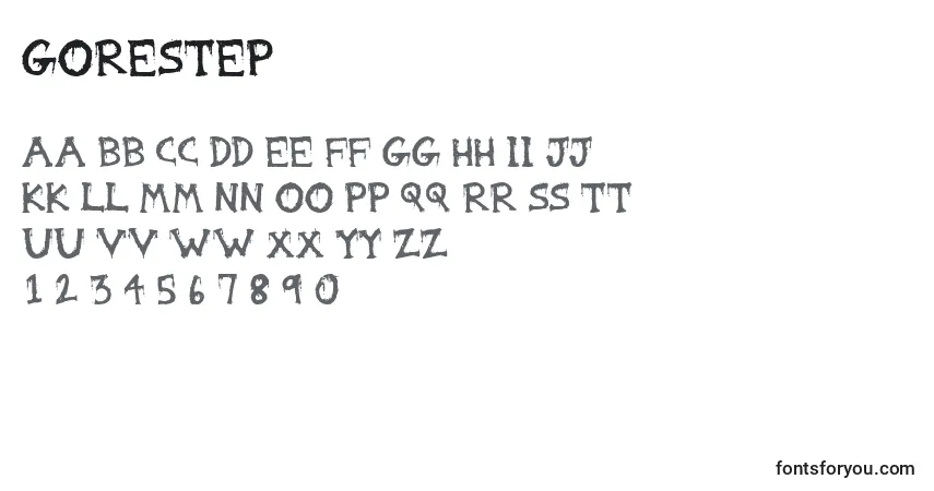 Gorestep Font – alphabet, numbers, special characters