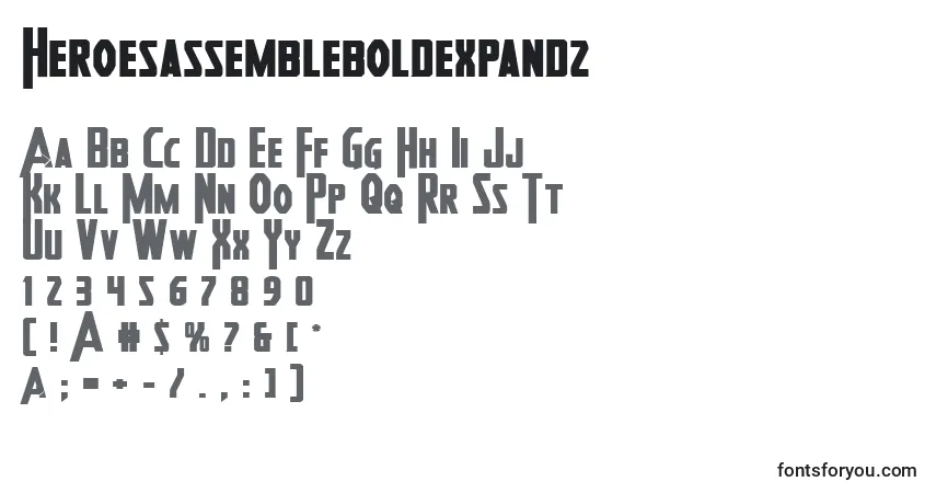 Шрифт Heroesassembleboldexpand2 – алфавит, цифры, специальные символы