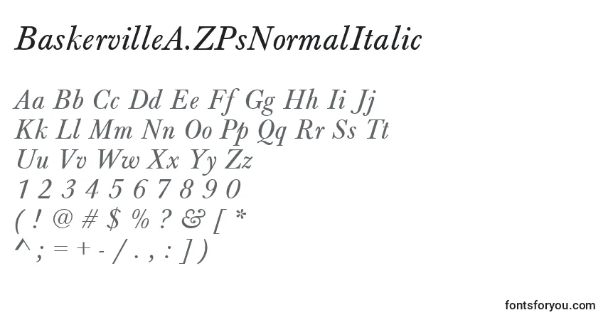 Czcionka BaskervilleA.ZPsNormalItalic – alfabet, cyfry, specjalne znaki