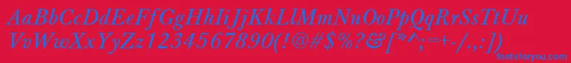 BaskervilleA.ZPsNormalItalic-Schriftart – Blaue Schriften auf rotem Hintergrund