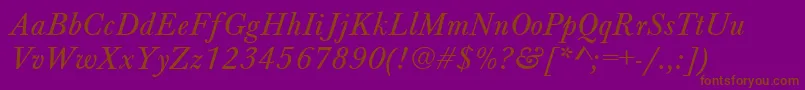 BaskervilleA.ZPsNormalItalic-fontti – ruskeat fontit violetilla taustalla