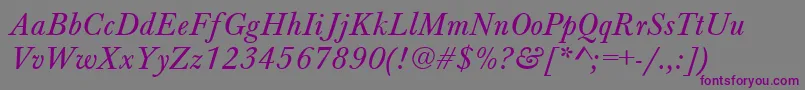BaskervilleA.ZPsNormalItalic-fontti – violetit fontit harmaalla taustalla