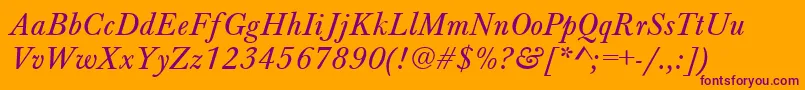 BaskervilleA.ZPsNormalItalic-fontti – violetit fontit oranssilla taustalla
