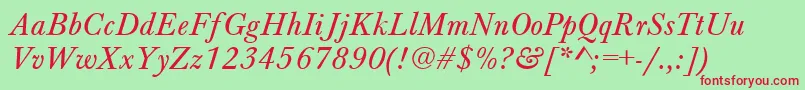 BaskervilleA.ZPsNormalItalic-Schriftart – Rote Schriften auf grünem Hintergrund