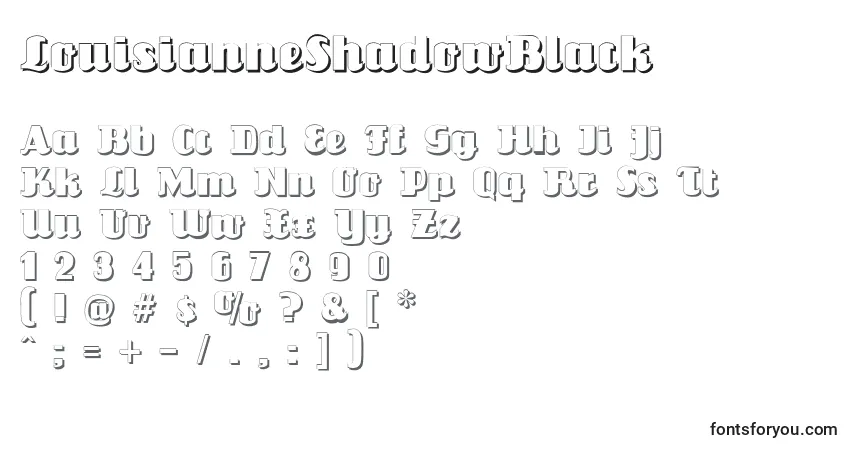 Schriftart LouisianneShadowBlack – Alphabet, Zahlen, spezielle Symbole
