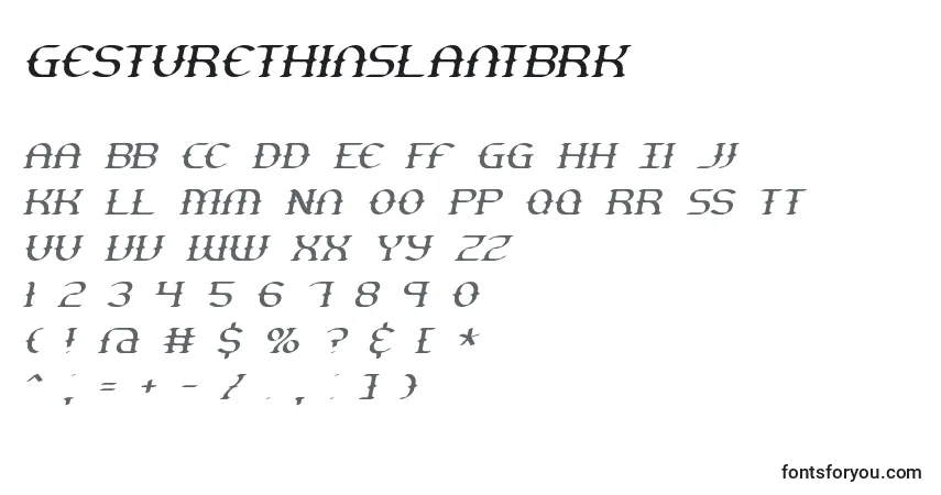 Fuente GestureThinSlantBrk - alfabeto, números, caracteres especiales