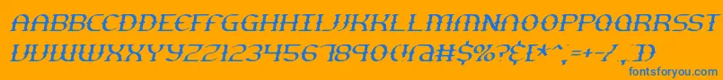 GestureThinSlantBrk-Schriftart – Blaue Schriften auf orangefarbenem Hintergrund