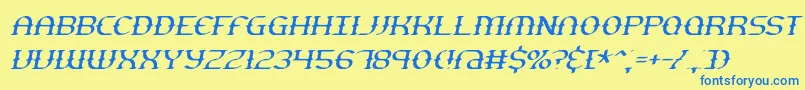 フォントGestureThinSlantBrk – 青い文字が黄色の背景にあります。