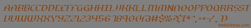 フォントGestureThinSlantBrk – 茶色の文字が灰色の背景にあります。