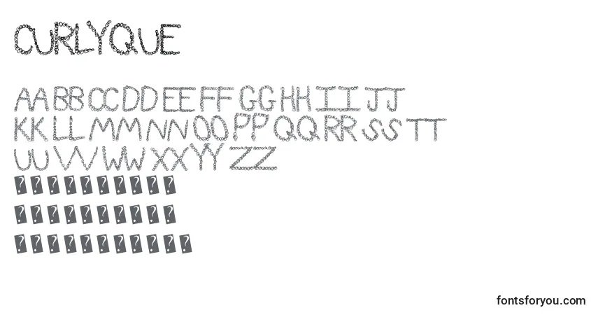 A fonte Curlyque – alfabeto, números, caracteres especiais