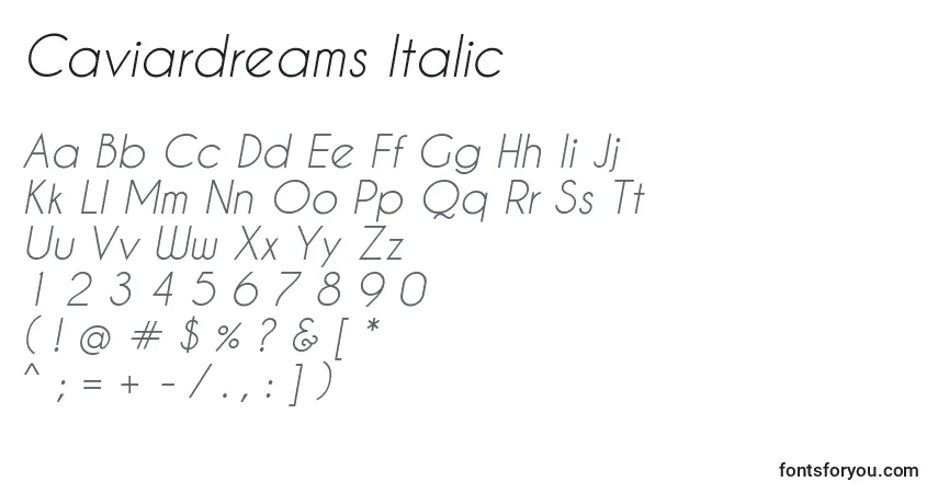 Шрифт Caviardreams Italic – алфавит, цифры, специальные символы