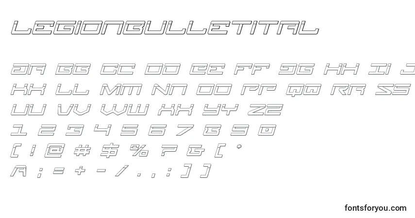 Schriftart Legionbulletital – Alphabet, Zahlen, spezielle Symbole
