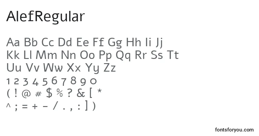 Czcionka AlefRegular – alfabet, cyfry, specjalne znaki