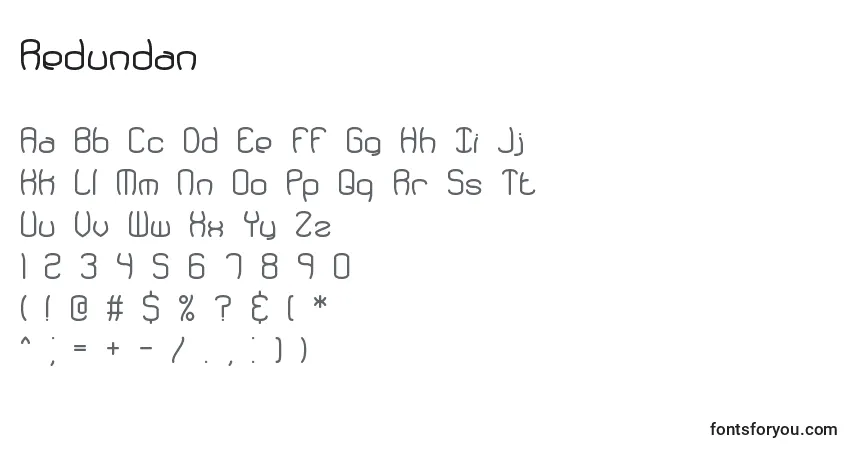 Schriftart Redundan – Alphabet, Zahlen, spezielle Symbole