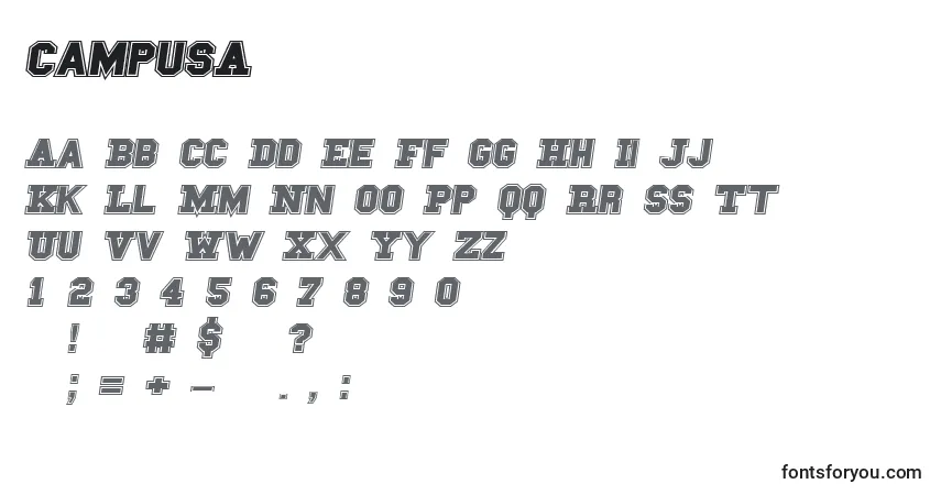 Czcionka CampusA – alfabet, cyfry, specjalne znaki