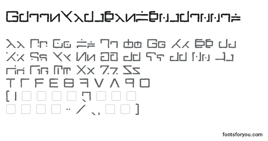 Czcionka GreenMartianDistressed – alfabet, cyfry, specjalne znaki