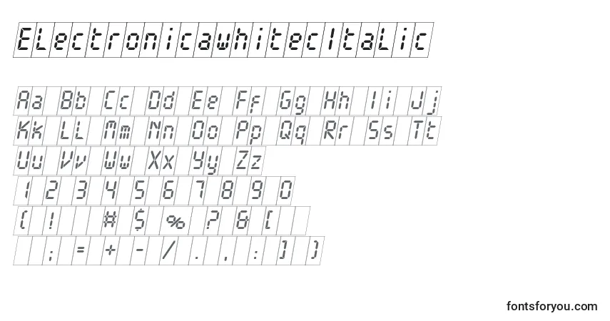 A fonte ElectronicawhitecItalic – alfabeto, números, caracteres especiais