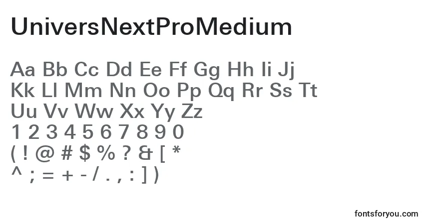 Czcionka UniversNextProMedium – alfabet, cyfry, specjalne znaki