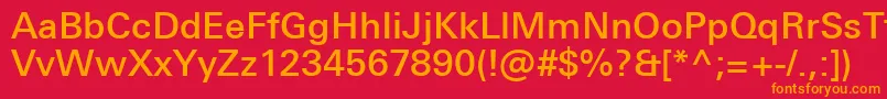 フォントUniversNextProMedium – 赤い背景にオレンジの文字