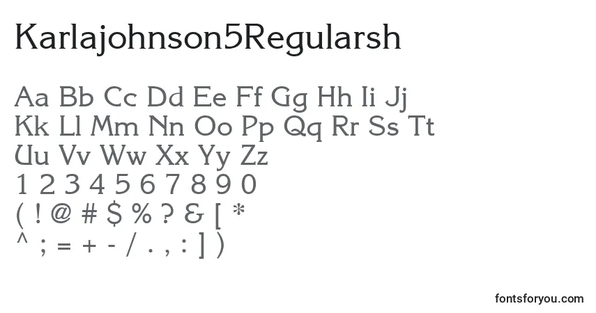 Czcionka Karlajohnson5Regularsh – alfabet, cyfry, specjalne znaki