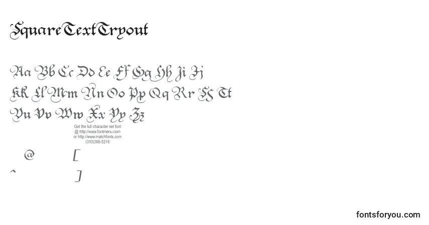 A fonte SquareTextTryout – alfabeto, números, caracteres especiais