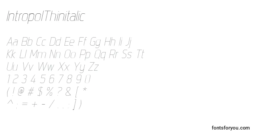 Шрифт IntropolThinitalic – алфавит, цифры, специальные символы