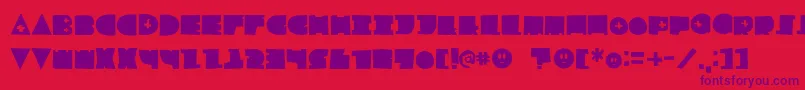 LfChildsplay-Schriftart – Violette Schriften auf rotem Hintergrund