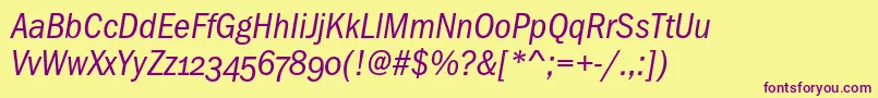 FranklingothicbookcondoscItalic Font – Purple Fonts on Yellow Background