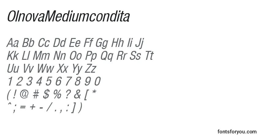 Czcionka OlnovaMediumcondita – alfabet, cyfry, specjalne znaki