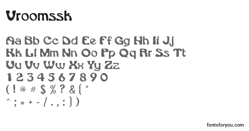 Czcionka Vroomssk – alfabet, cyfry, specjalne znaki