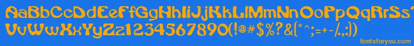 フォントVroomssk – オレンジ色の文字が青い背景にあります。